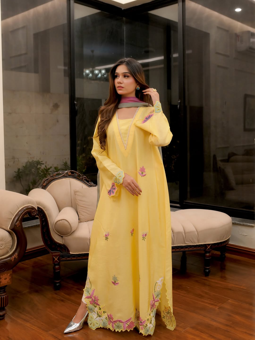 Soleil Charm – Applique Embroidered Summer Kaftan Set