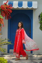 Shadmani – Heavily Embroidered Crimson Lawn Set