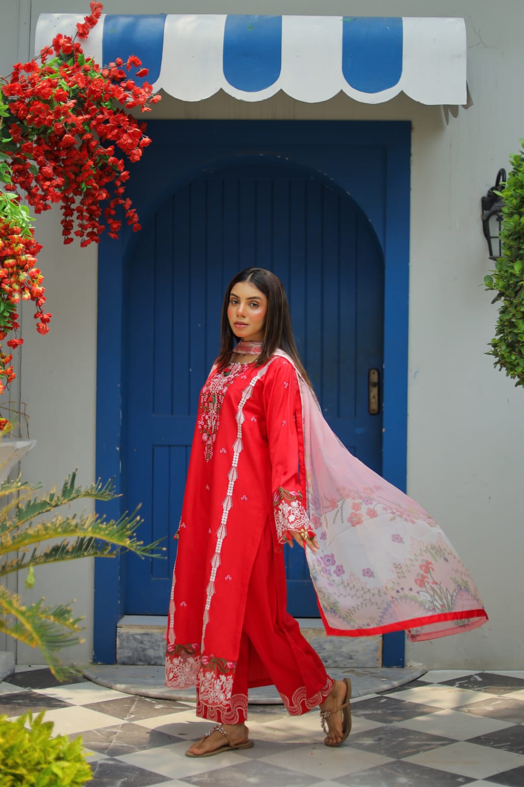 Shadmani – Heavily Embroidered Crimson Lawn Set
