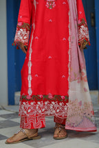 Shadmani – Heavily Embroidered Crimson Lawn Set