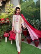 Beige Pure Tussal Silk Ensemble