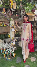 Beige Pure Tussal Silk Ensemble